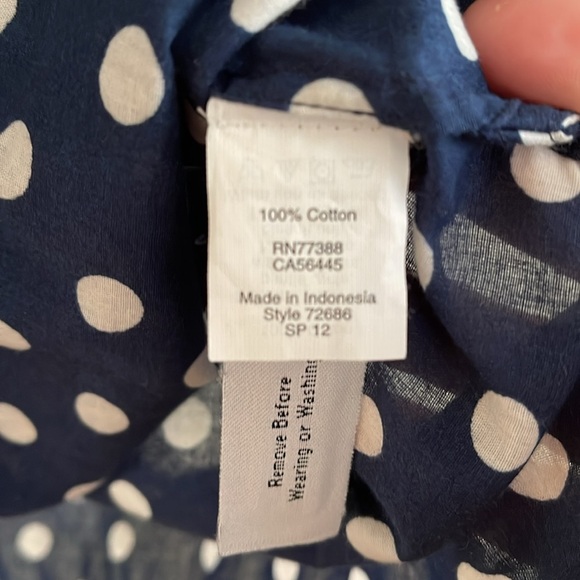 J.Crew Blue White Polka Dot Cotton Tunic Shirt M Sleeveless Belted Pockets - Picture 5 of 8